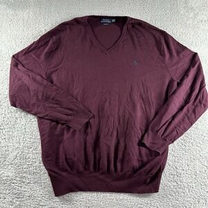 Polo Ralph Lauren Sweater Mens XL Plum V Neck Pima Cotton Dressy Casual